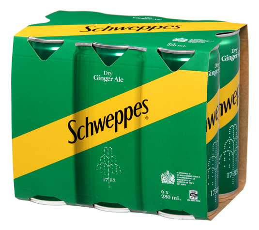 Schweppes Dry Ginger Ale 6 Pack 250ml Cans