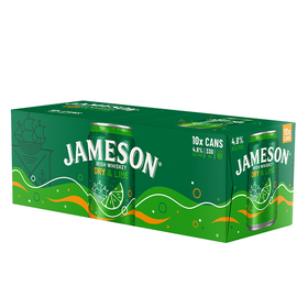 Jameson Irish Whiskey Dry & Lime 4.8% 330ml 10 Pack Can