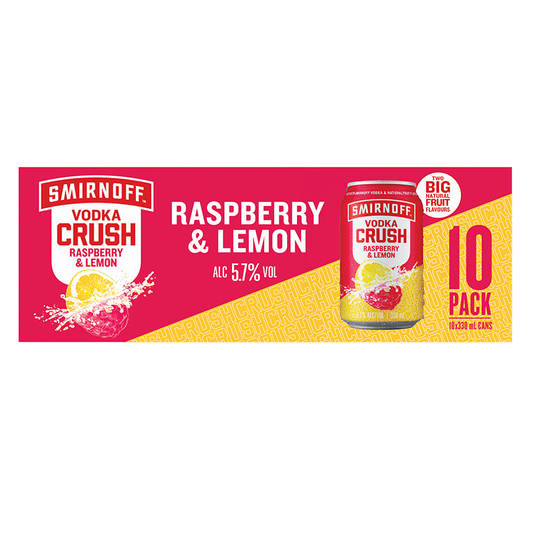Smirnoff Vodka Crush Raspberry & Lemon 5.7% 330ml 10 pack cans