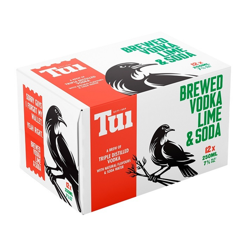 Tui Vodka Lime & Soda 12pk 250ml Cans